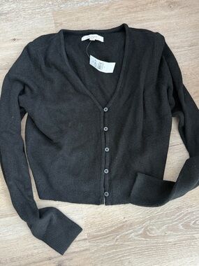 LOFT Black V-Neck Button-Front Cardigan
